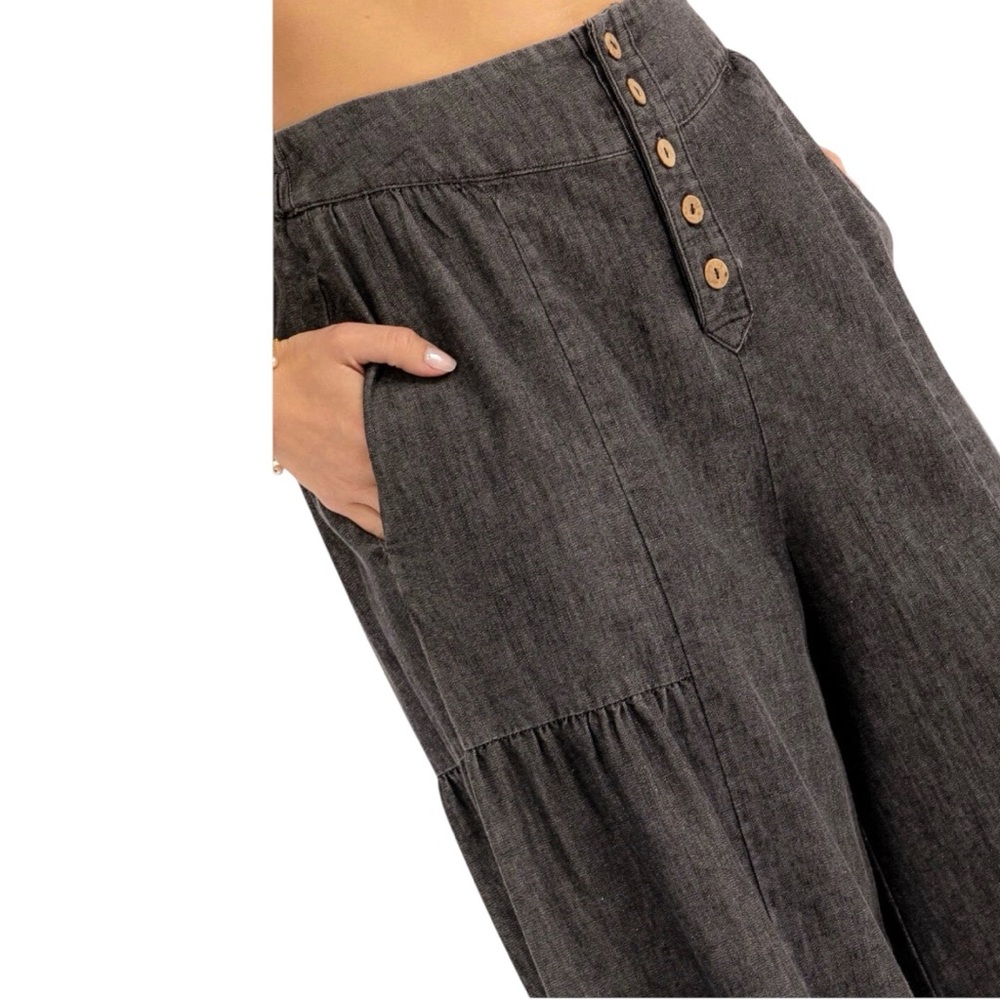 Mustard Seed Charcoal Button-Front Wide Leg Pants S M L - Picture 3 of 4